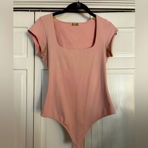Free People Pink Bodysuit Short Sleeved